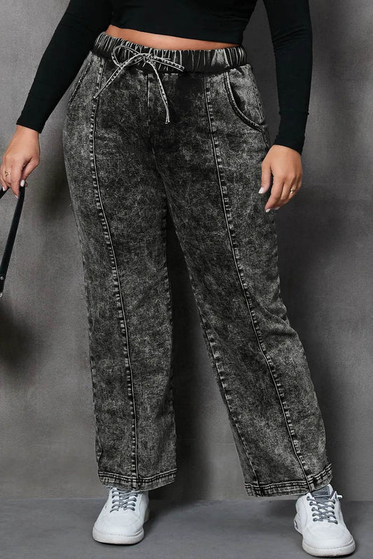 Plus Size Drawstring Pocketed Straight Jeans - IntuitiveEncBoutique