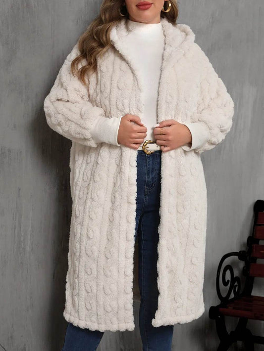 Plus Size Open Front Hooded Plush Coat - IntuitiveEncBoutique