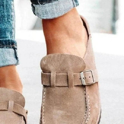 Round Toe Low Heel Buckle Loafers - IntuitiveEncBoutique