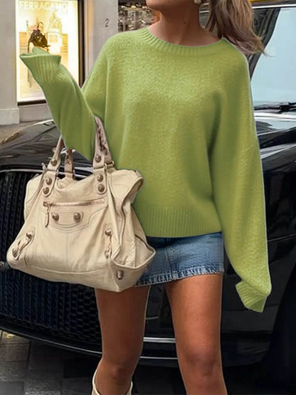 Ribbed Crewneck Drop Shoulder Sweater - IntuitiveEncBoutique