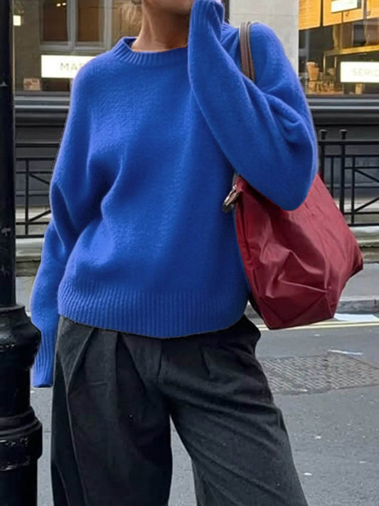Ribbed Crewneck Drop Shoulder Sweater - IntuitiveEncBoutique