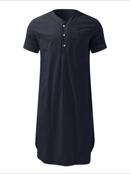 Men's Full Size Button Detail Short Sleeve Lounge Dress Plus Size - IntuitiveEncBoutique
