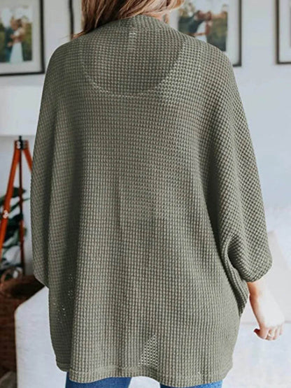 Full Size Open Front Waffle Knit Cardigan Plus Size - IntuitiveEncBoutique