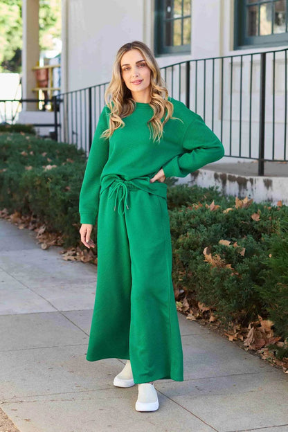 Double Take Full Size Textured Long Sleeve Top and Drawstring Pants Set - IntuitiveEncBoutique
