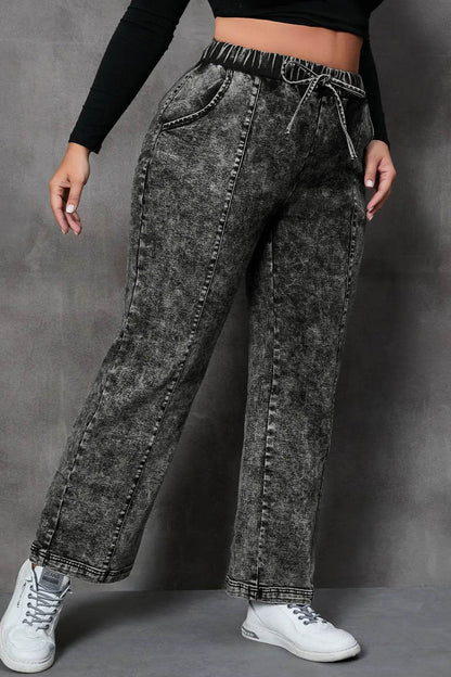 Plus Size Drawstring Pocketed Straight Jeans - IntuitiveEncBoutique