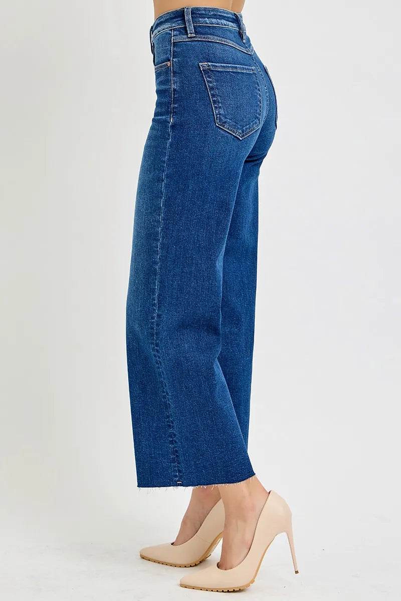 RISEN Full Size Tummy Control High Rise Wide Crop Jeans Plus Size - IntuitiveEncBoutique