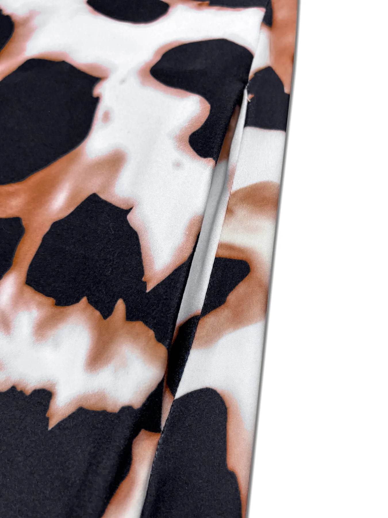Plus Size Leopard Print Short Sleeve Maxi Dress with Side Slit - IntuitiveEncBoutique