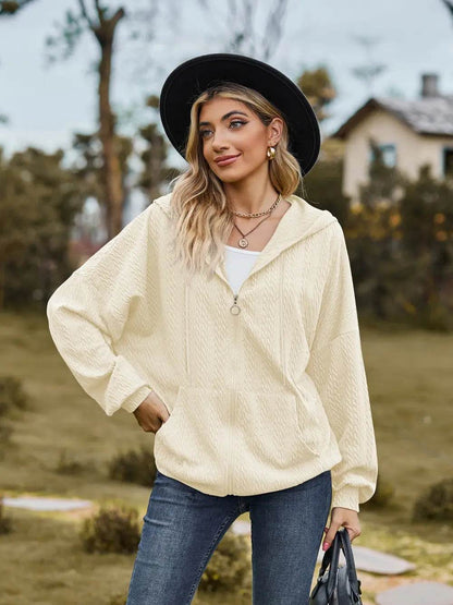 Zip Up Drawstring Long Sleeve Hooded Jacket - IntuitiveEncBoutique