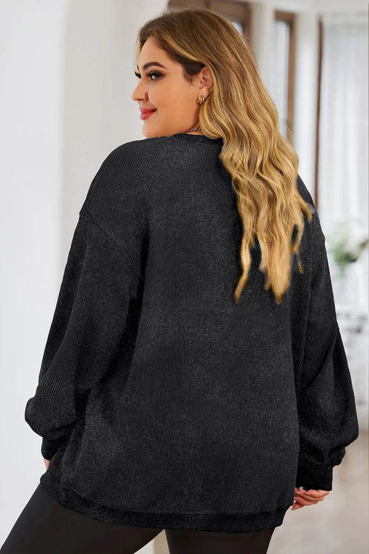 Plus Size Heart Ribbed Round Neck Sweatshirt - IntuitiveEncBoutique