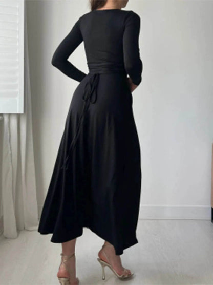 Full Size Tied Long Sleeve Bodycon Midi Dress Plus Size - IntuitiveEncBoutique