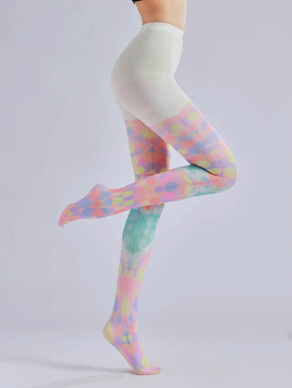 Color block stacked heart printed pantyhose with colorful patterns and sweet base socks - IntuitiveEncBoutique