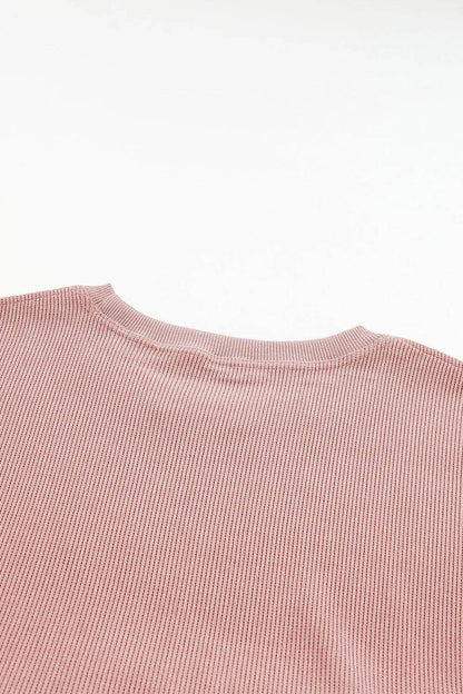 Plus Size Heart Ribbed Round Neck Sweatshirt - IntuitiveEncBoutique