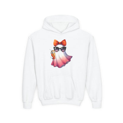 Youth Ghostly Glam Hoodie, Cute Ghost Design Sweatshirt, Halloween Apparel, Halloween Costume, Kids Hooded Sweatshirt - IntuitiveEncBoutique