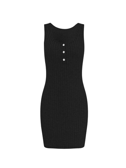 Ribbed Button Front Dress and Cardigan Sweater Set - IntuitiveEncBoutique