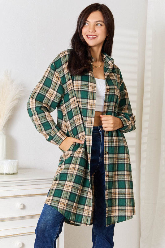 Mandy Plaid Collared Neck Long Sleeve Shirt - IntuitiveEncBoutique