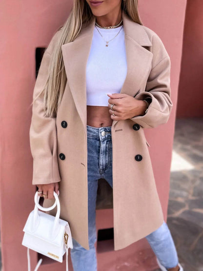 Full Size Double-Breasted Wool Coat Plus Size - IntuitiveEncBoutique