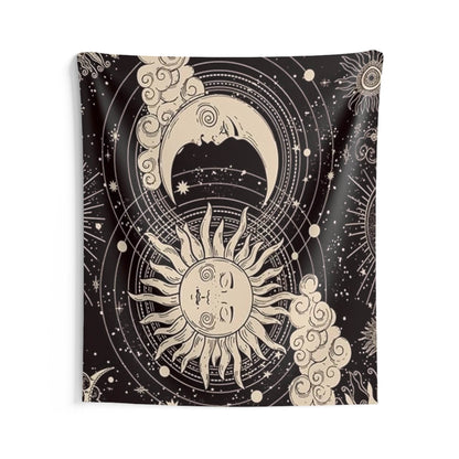 Celestial Sun and Moon Wall Tapestry - Boho Home Decor, Cosmic Wall Hanging, Astrology Room Decor, Sun and Moon Art, Celestial Decor - IntuitiveEncBoutique