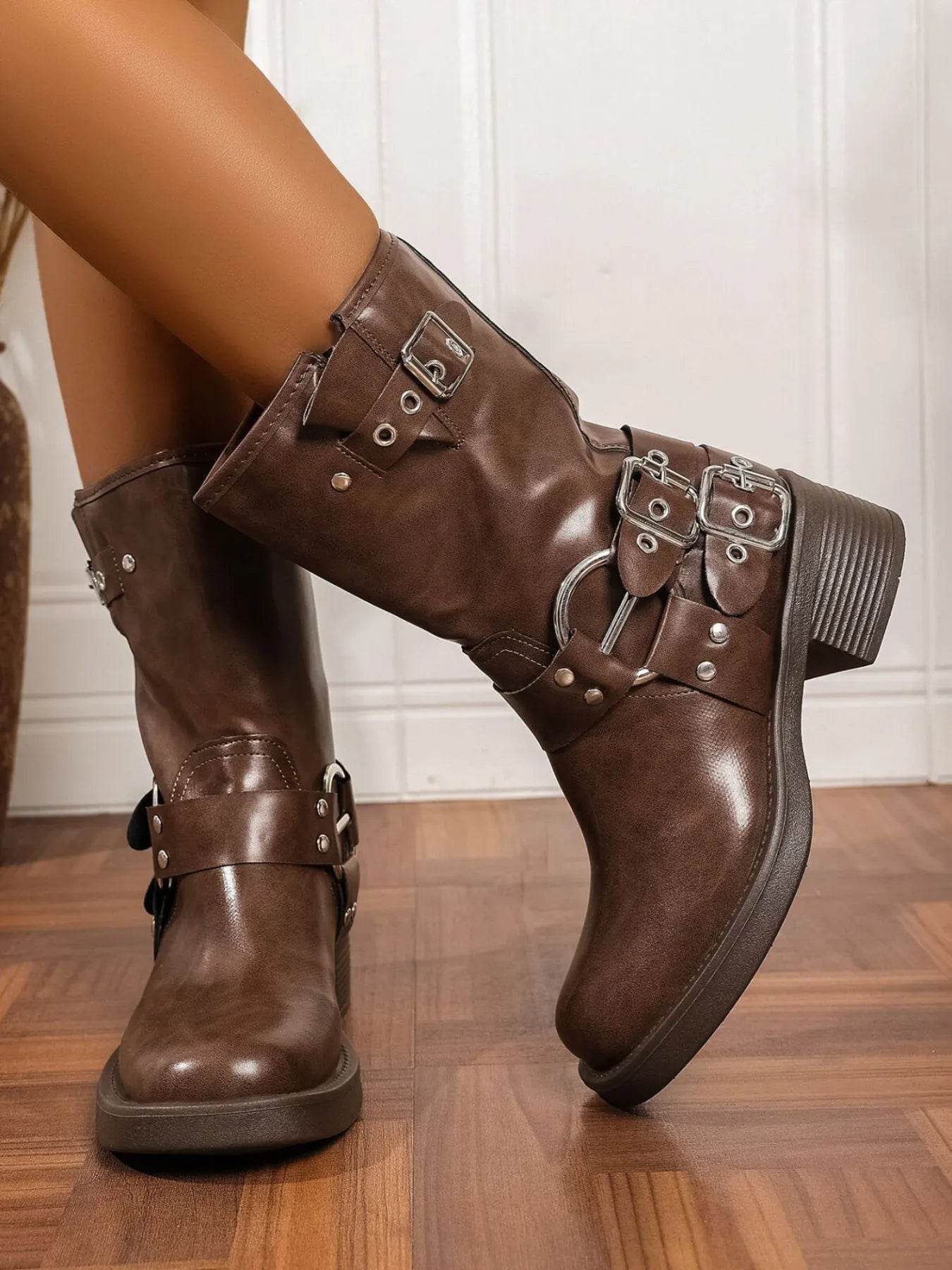 Round Toe Block Heels Boots - IntuitiveEncBoutique