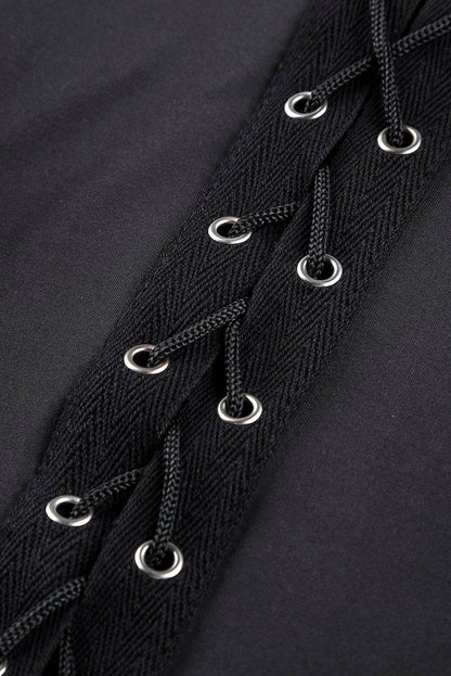 Black Grommet Lace Up Front Leggings - IntuitiveEncBoutique