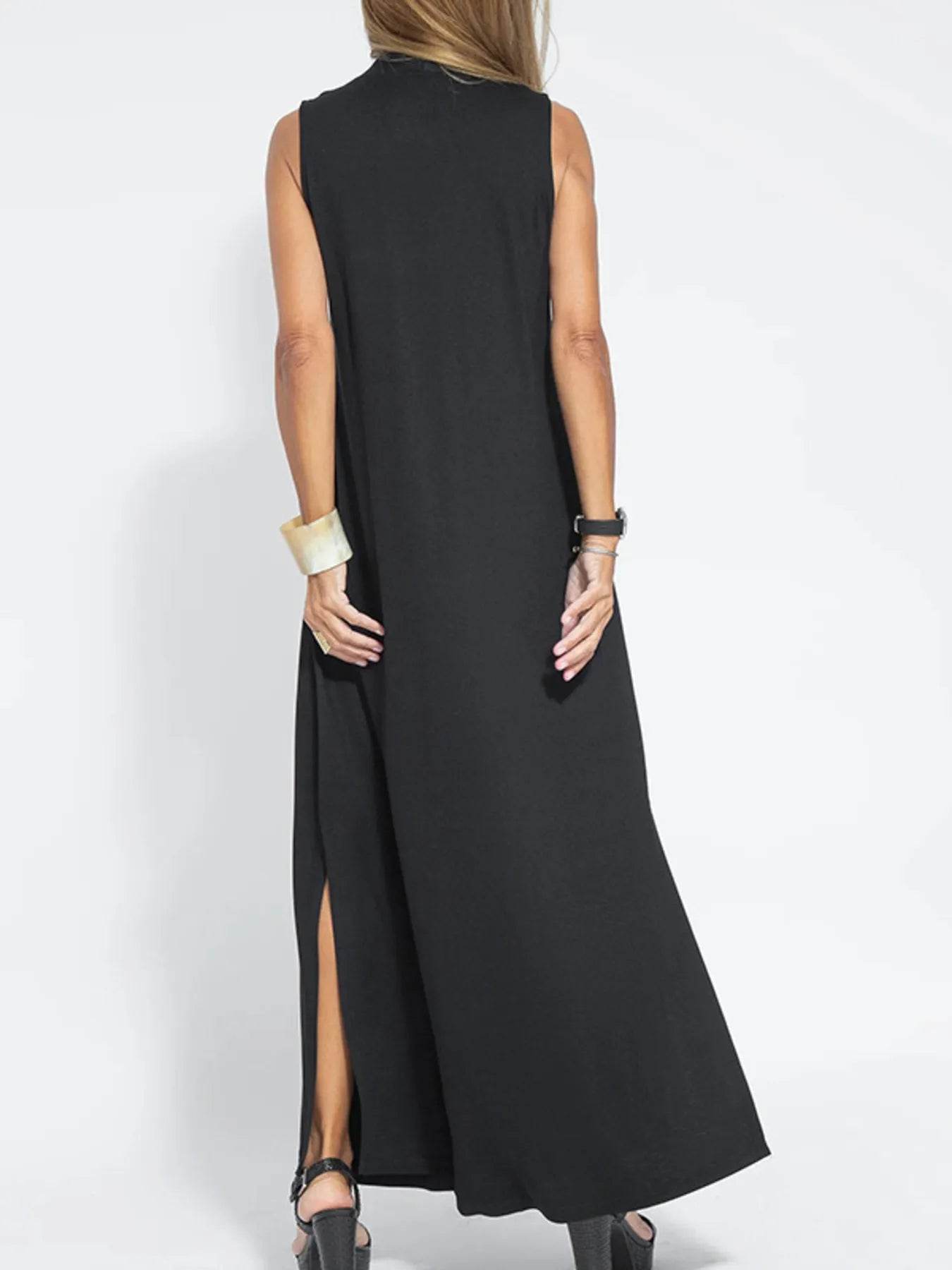 Full Size V-Neck Sleeveless Maxi Dress with Slit Plus Size - IntuitiveEncBoutique