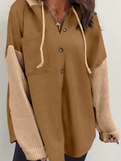 Drawstring Button Front Hoodie - IntuitiveEncBoutique