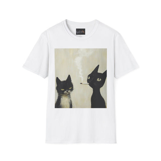 Cool Cat Art Unisex Softstyle T-Shirt, Vintage Cat Illustration, Perfect Gift for Cat Lovers, Casual Streetwear, Unique Pet Tee