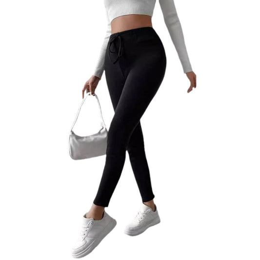 Pure Color Fleece Drawstring Slim Warm High-Waist Outerwear Leggings - IntuitiveEncBoutique