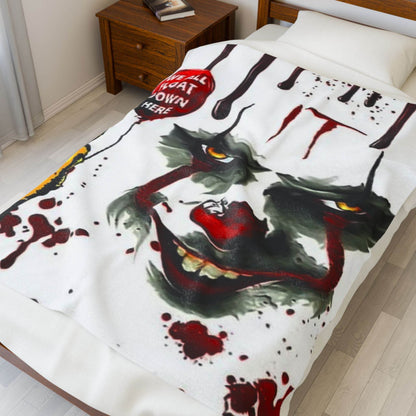 Creepy Clown Velveteen Plush Blanket - Horror Decor, Cozy Home, Movie Night, Halloween Gift, Unique Throw - IntuitiveEncBoutique