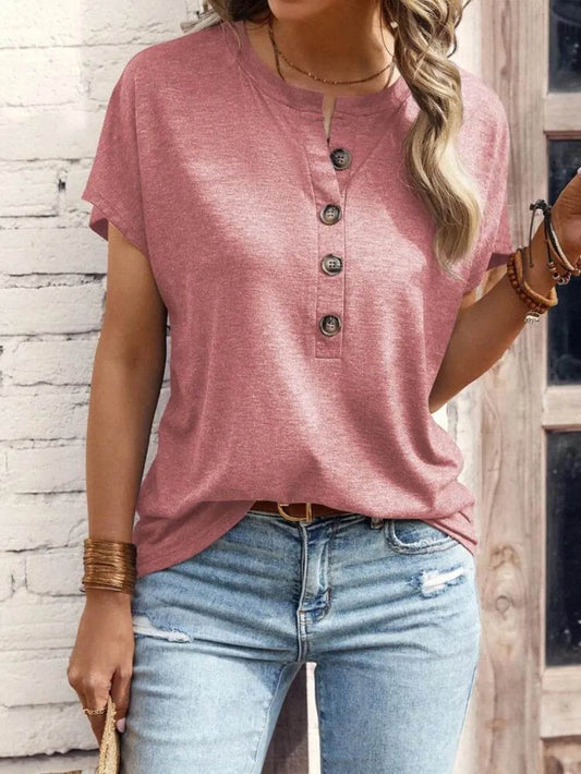 Half Button Short Sleeve Top - IntuitiveEncBoutique