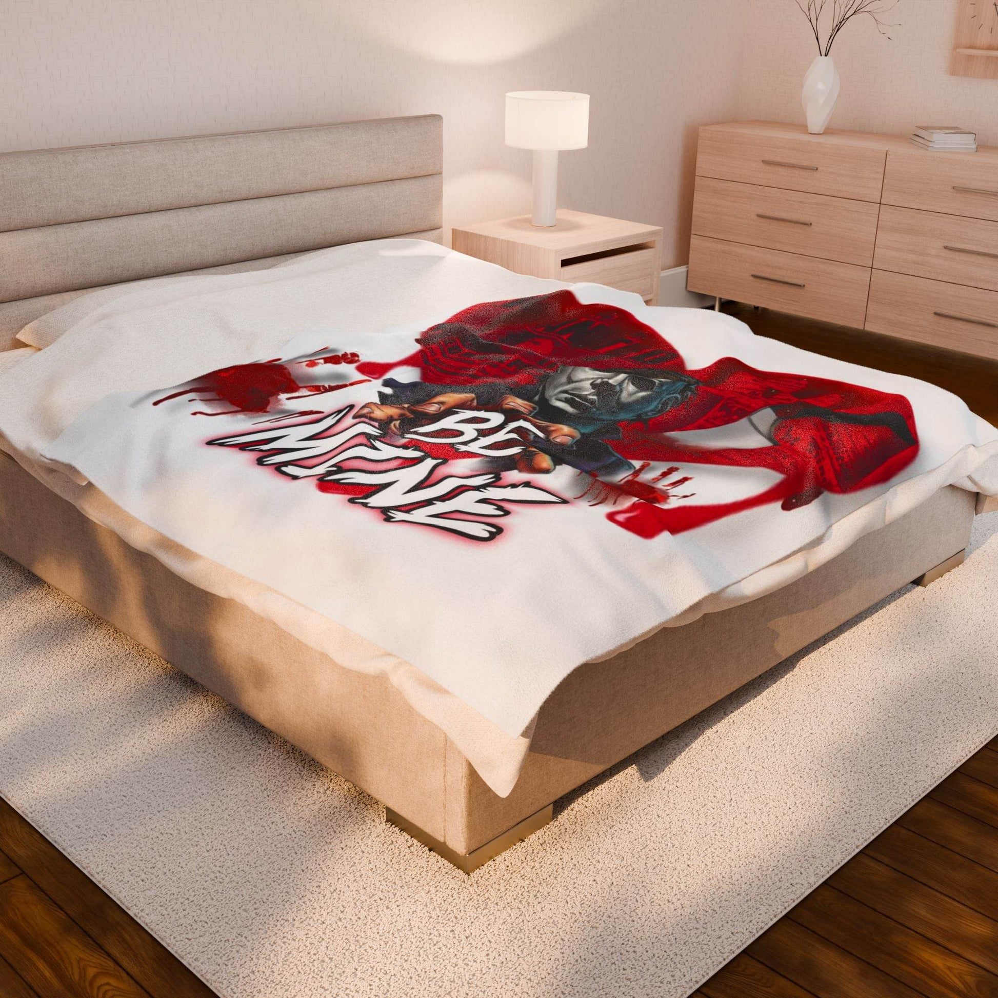 Spooky Love Velveteen Plush Blanket | Halloween Decor, Cozy Throw for Couples, Horror Movie Lover Gift, Valentine's Day Gift - IntuitiveEncBoutique