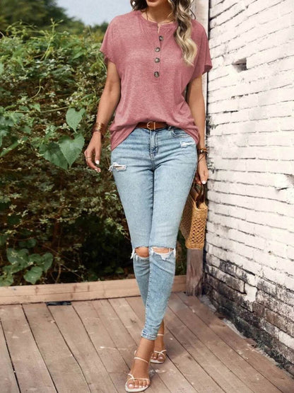 Half Button Short Sleeve Top - IntuitiveEncBoutique