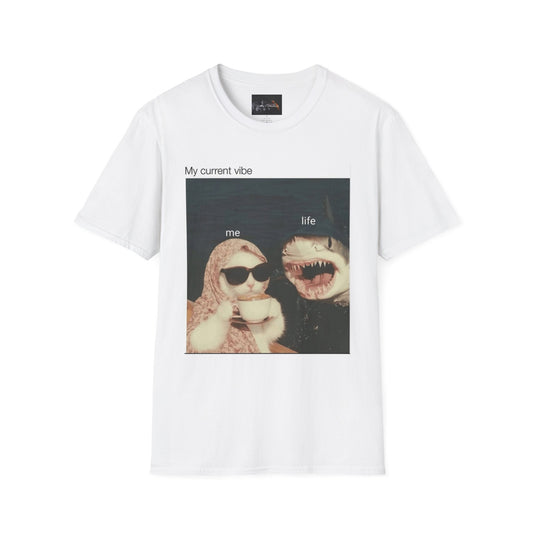 My Current Vibe T-Shirt, Funny Cat Shark Tee for Casual Outings, Unique Gift for Cat Lovers, Summer Style, Chill Vibes