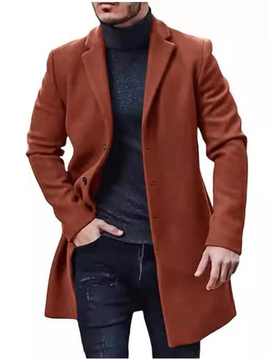Men's Plus Size Classic Long Sleeve Overcoat - IntuitiveEncBoutique
