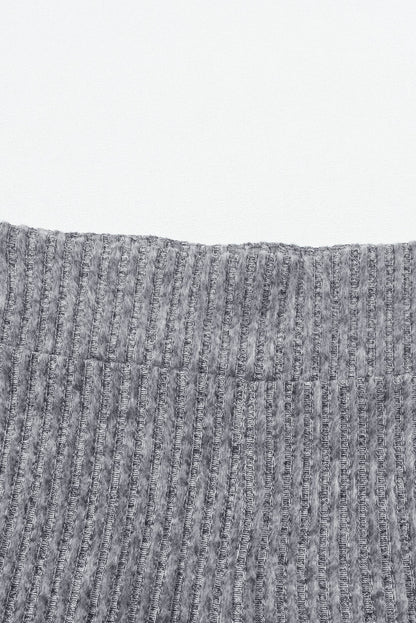 Dark Grey Wide Waistband Ribbed Textured Knit Leggings - IntuitiveEncBoutique