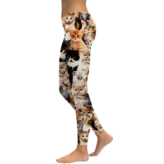 Lovely Cat Holographic Digital Print Fitness legging High Waist Workout Pants Casual Street Leggings