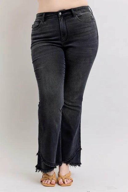 Judy Blue Full Size High Waist Flare W/ Mock Fray Tulip Hem Plus Size - IntuitiveEncBoutique