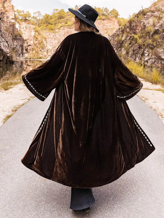 Plus Size Embroidery Open Front Long Sleeve Cardigan - IntuitiveEncBoutique