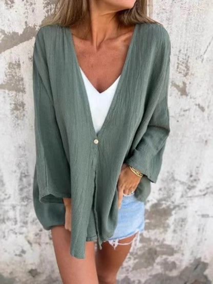Full Size Oversized Button-Up Cardigan Plus Size - IntuitiveEncBoutique