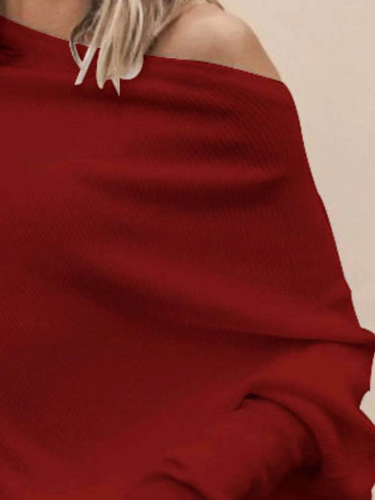 Full Size Single Shoulder Ribbed Knit Top Plus Size - IntuitiveEncBoutique