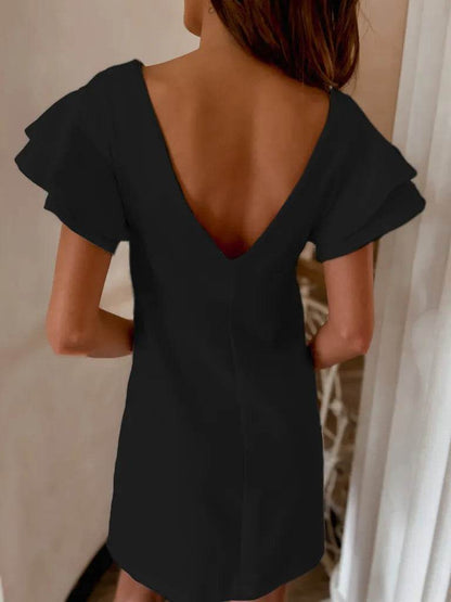 Ruffled Layered Short Sleeve Mini Dress - IntuitiveEncBoutique