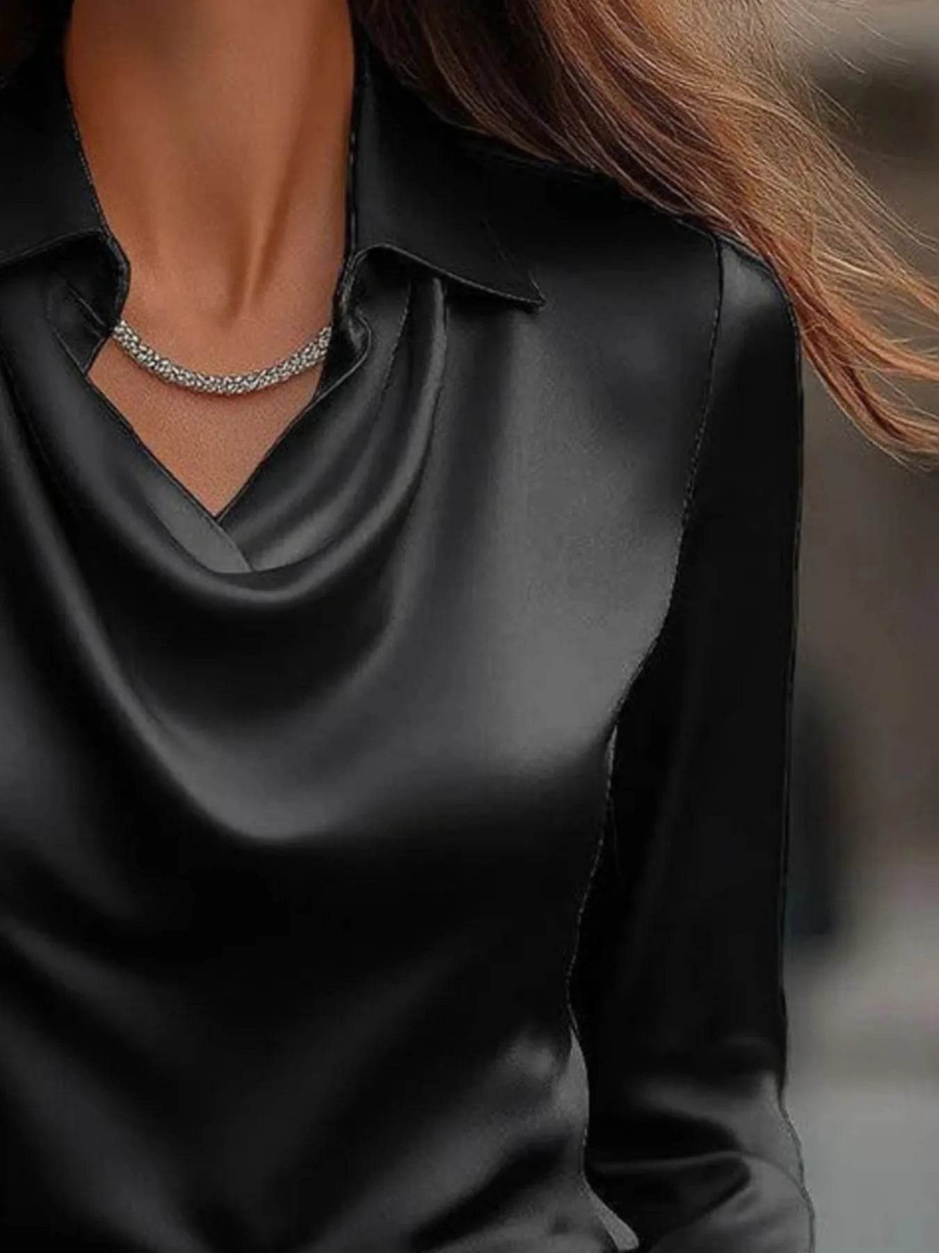 Full Size Collared Neck Long Sleeve Blouse Plus Size - IntuitiveEncBoutique