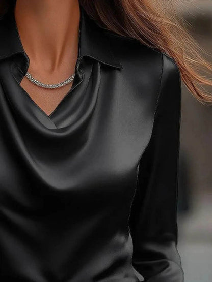 Full Size Collared Neck Long Sleeve Blouse Plus Size - IntuitiveEncBoutique