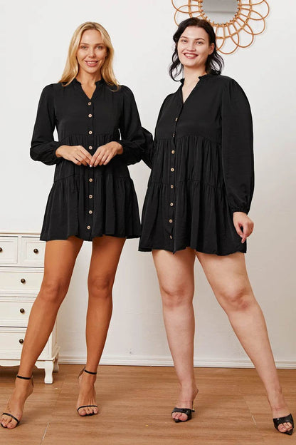 Ruffled Button Up Long Sleeve Tiered Shirt - IntuitiveEncBoutique
