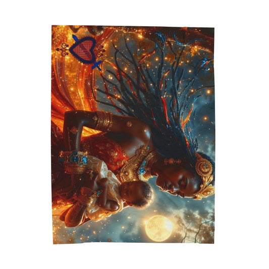 Cosmic Motherhood Velveteen Blanket Èzili Dantò - Cozy Throw for Embracing Love, Celestial Decor, Gifts for New Moms, Starry Home Accessory