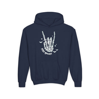 Youth Ghostly Rocker Hoodie - Stay Spooky Sweatshirt, Halloween Apparel, Youth Fashion, Skeleton Design, Cozy Gift - IntuitiveEncBoutique