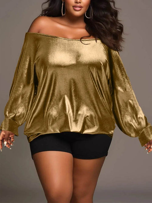 Plus Size Off-Shoulder Long Sleeve Blouse - IntuitiveEncBoutique