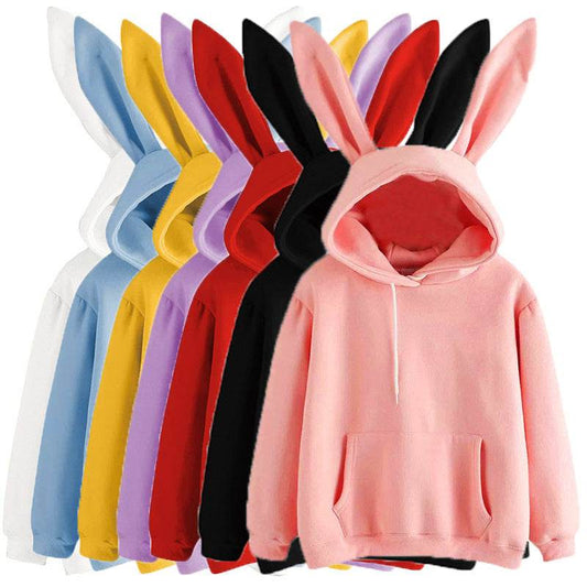 Women's Harajuku Hooded Rabbit Sweatshirt Solid Color Loose Casual Women's Top - IntuitiveEncBoutique