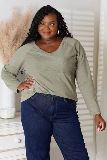 Culture Code Full Size V-Neck Long Sleeve T-Shirt - IntuitiveEncBoutique