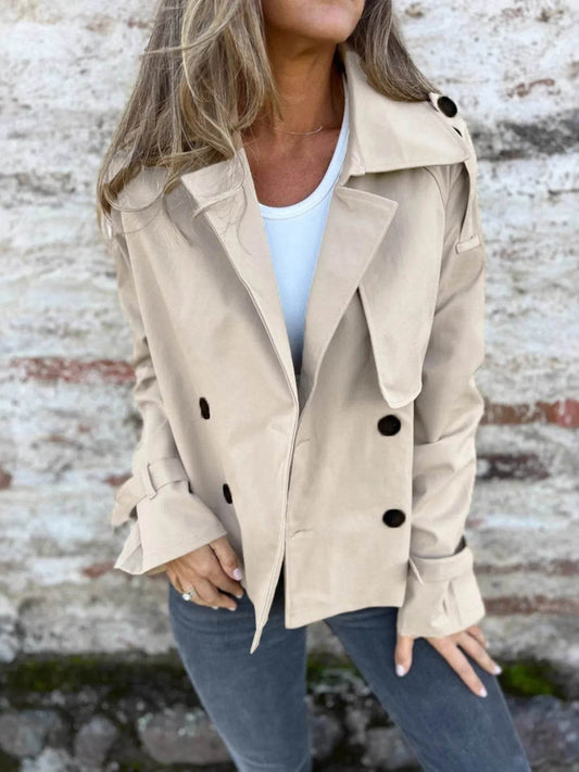 Full Size Long Sleeve Button Up Trench Coat Plus Size - IntuitiveEncBoutique