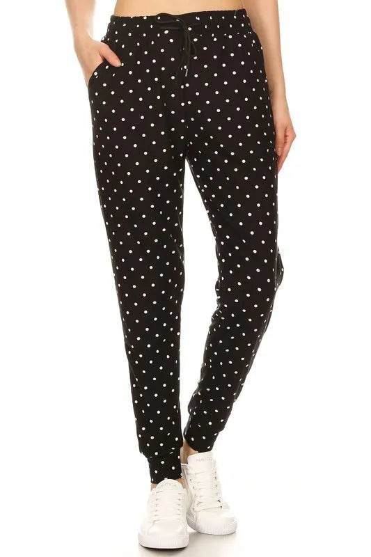Leggings Depot Full Size Buttery Soft Polka Dot Joggers with Drawstring Plus Size - IntuitiveEncBoutique